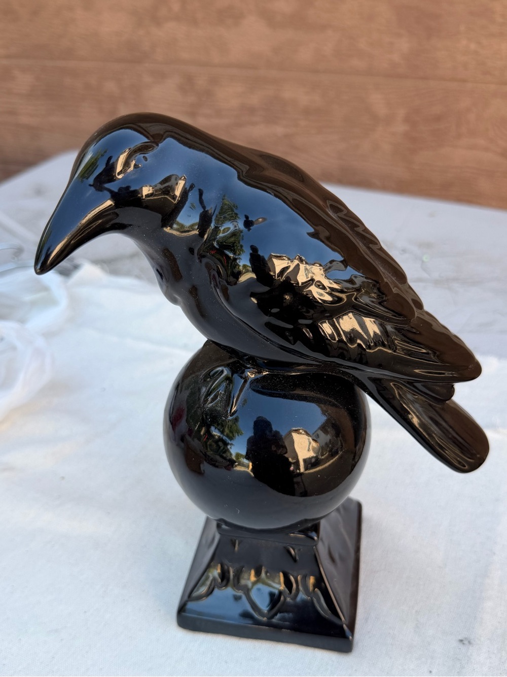 Black Ceramic Raven Sculpture goth Decorative Accent